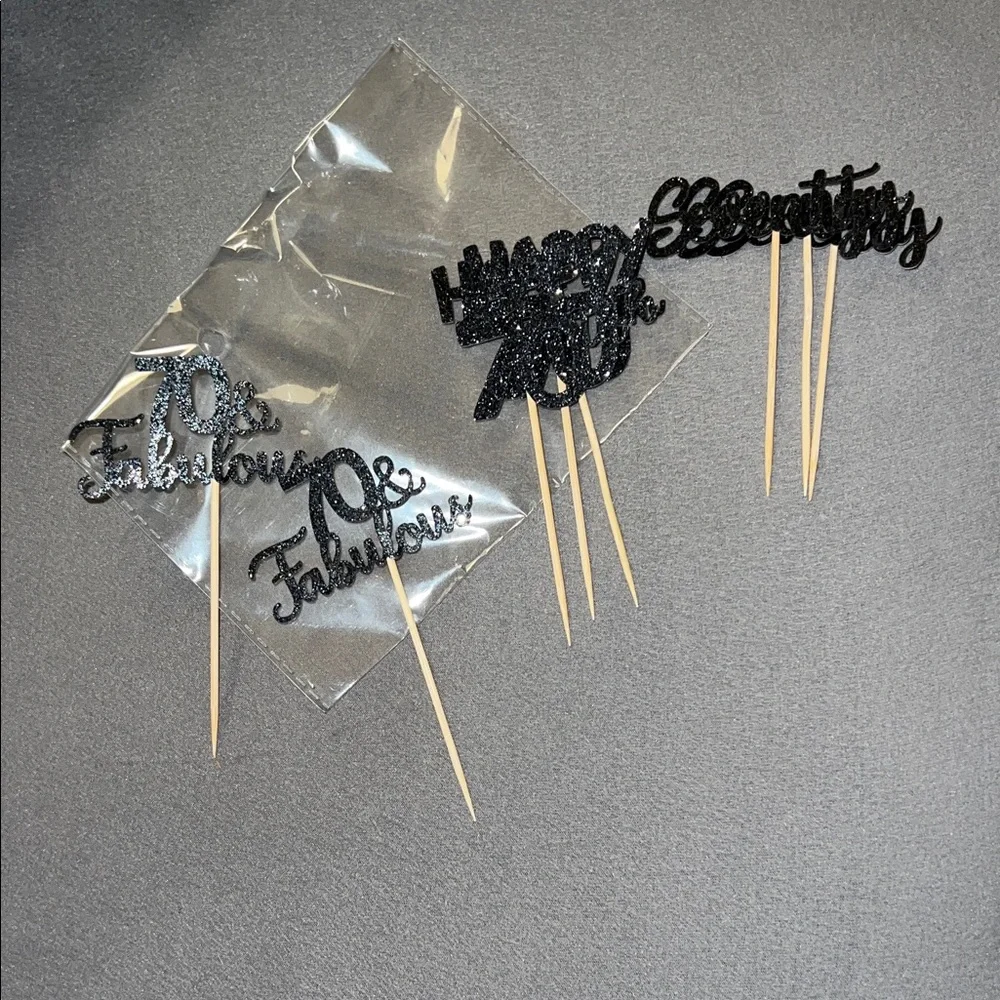 Black Glitter Cake Toppers for 70th Birthday Celebration (19 total)